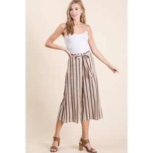 Veveret Multi-Stripe Woven Palazzo Pants Taupe